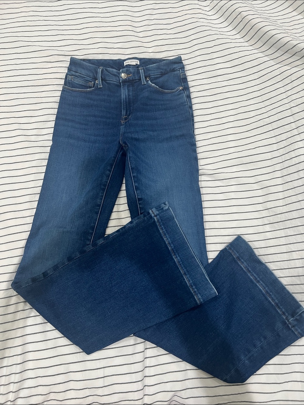 Good American Dark Blue High-Rise Flare Jeans